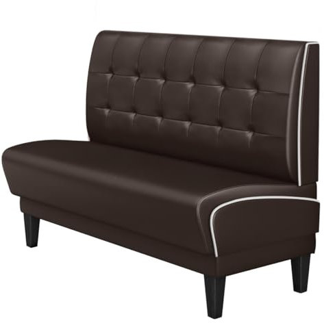 GGMMÖBEL Diner 1 | Dinerbank | B:H 140 x 103 cm | Chesterfield | Braun | Leder | Keder: Weiß | Sitzhöhe: 48 cm
