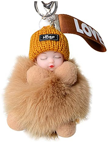 Anhänger Baby Ketten Taschen PomPom Schlüssel Cute Puppe Schlüssel Charme schlafende Schlüsselanhänger Je Schlüsselanhänger (A-019, One Size)