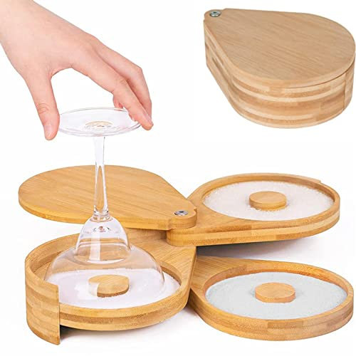 Margarita Salt Rimmer Set, Bamboo 3 Tier Bar Glass Rimmer for Margaritas and Cocktails, Bloody Marys, Suitable for Party, Bar, Home Bar, Restaurant, Bar Accessories Supplies