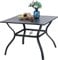 PHI VILLA Gartentisch 94 cm Esstisch für den Außenbereich, Metall-Stahllatten-Terrasse mit 4 cm Schirmloch, klassisches Schwarz
