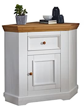 möbelando Eckkommode WZ-0133 aus Kiefer massiv in weiß mit Einer Schublade und Einer Tür. Abmessungen (BxHxT) 103x94x68 cm