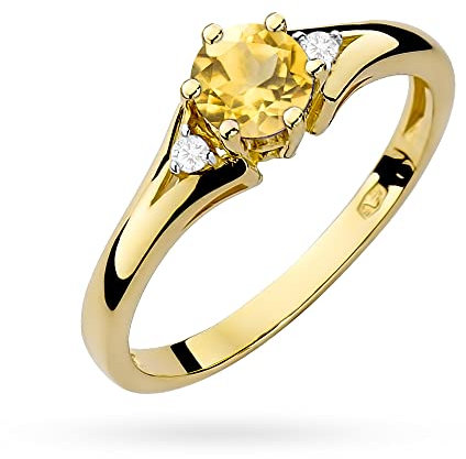 MARKO Verlobungsring 14 Karat 585 aus Gold, verziert mit Citrin 0,50 Ct und 0,03 Ct Diamanten | Goldring mit Box | Goldring für Frauen (Citrin, 51 (16.2))