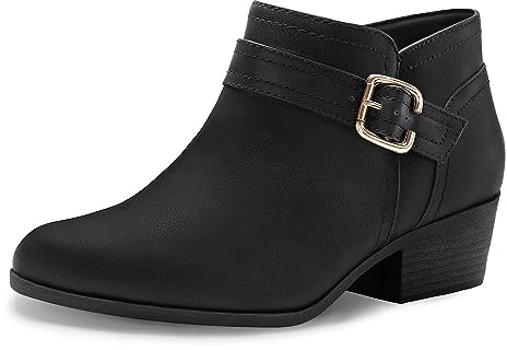 Athlefit Women's Chunky Low Heel Ankle Boots Classic Pointed Toe Side Zipper Black Booties Size 9