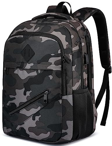 Rucksack Herren und Damen, Wasserdicht Schulrucksack Jungen Mädchen Teenager für 15.6 Zoll Laptoptasche mit USB Ladeanschluss, Arbeit Reisen Camping Schulranzen mit Anti Diebstahl Tasche, Camouflage