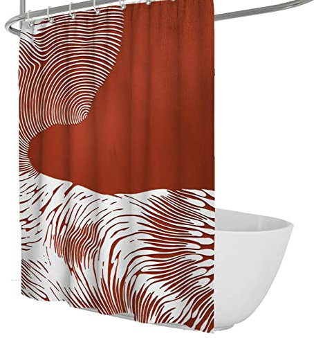 CIHCOHOME Tenda da doccia rossa astratto bianco striscia pesante tessuto doccia tende per bagno di lusso in poliestere ponderato tenda da bagno con ganci W200xL180cm