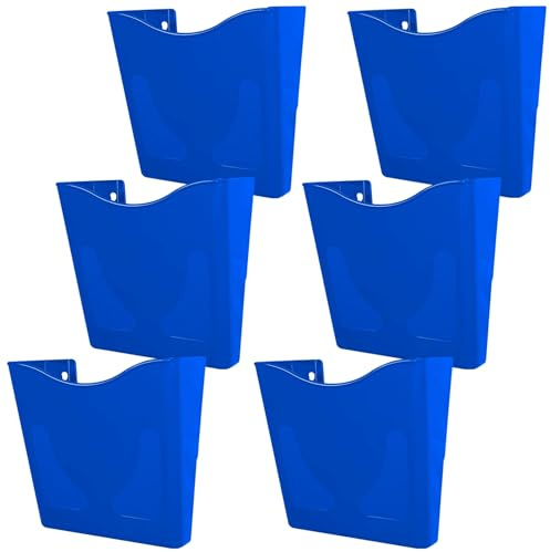Deflecto A4 Wall Document & Leaflet Holder, Portrait Blue, Pack of 6 | Blue A4 wall rack keeps signs, brochures and letters tidy. No drill fixing, doubles as leaflet, menu and poster display.
