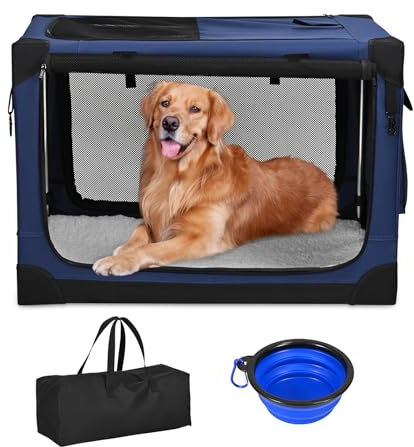 Kidken Dog Crate, 35 Inch Collapsible Dog Crate, Extra Large Dog Travel Crates for Large and Medium Dogs, Foldable Pet Crate Car Dog Carrier Soft Pet Cage (XL: 90x64x64cm)
