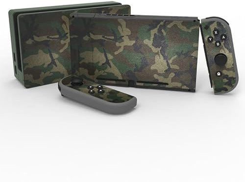 eXtremeRate Aufkleber Sticker Skin Decal Folie Abziehbild Faceplates Kleberfolie mit 2 Displayschutzfolie für Nintendo Switch/NS Konsole&Joy-Con&Dock&Griff(Armeegrüne Tarnung)