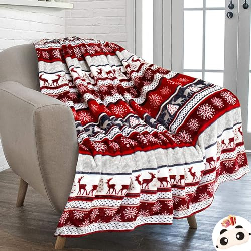 Hixingo Flanell Decke Fleecedecke, Kuscheldecke Frohe Weihnachten Sofa Uberwurfdecke Kuscheldecke Flauschig Sofadecke, Weich Sofaüberwurf Couchdecke (150x200cm,Roter Elch)