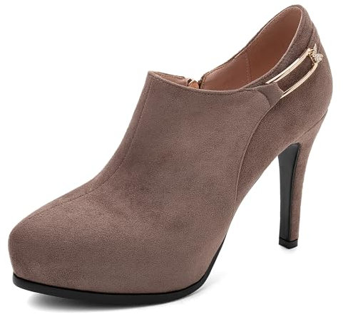 Diuniarza Stivaletti da Donna con Tacco Alto Appuntito Stivaletto Tacco a Spillo Stivali Corti Zip con Plateau, 13603Byn Marrone Numero 34 EU