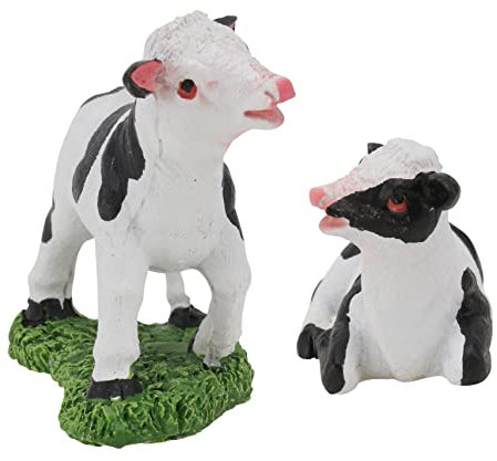 Unomor 2st Kuh-verzierung Dekofiguren Tortendekoration Tier Spielfiguren Lämmchen Schaf Bauernhof Mädchen Jungen Modellbau Zubehör Krähender Hahn Gartenfiguren Außen Kuchen Skulptur