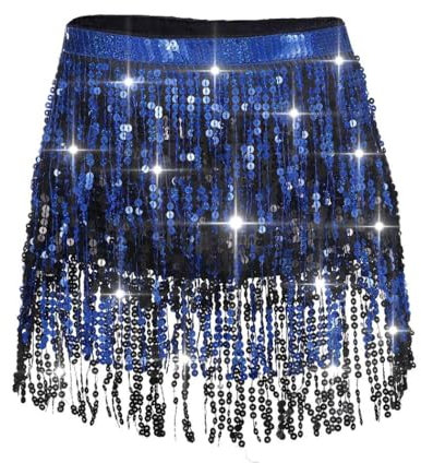 Ushiny Pailletten Quastenrock Rave Outfit Festival Kostüm Fransenröcke Ballett Tanz Hüfttuch für Damen und Mädchen(bunt 3)