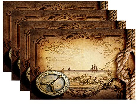 614 4Er Set Tischset Abgrifffeste Tischunterlage Esstisch Abwaschbar Platzdeckchen Für Hotel Restaurant Restauran Alte Weltkarte, Antiqu Americas Adventure Stories Treasure