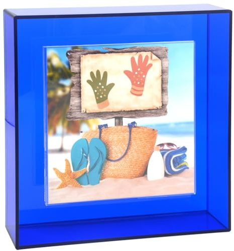 HappyDino Acryl-Bilderrahmen für Wand und Tischplatte, fluoreszierender Fotorahmen mit dekorativer heller Farbe, 10,2 x 10,2 cm, Klein Blau