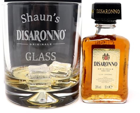 Personalised Engraved Dimple Glass Tumbler & Miniature Bottle - Disaronno Design (No Gift Box, Disaronno Amaretto)