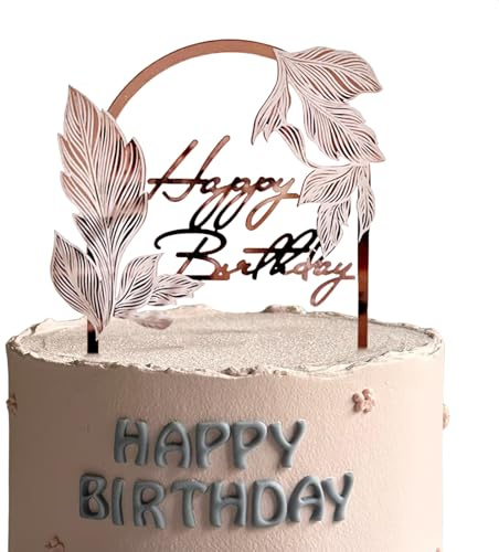 Vhtanop Tortendeko Happy Birthday, Kuchendeko Geburtstag, Happy Birthday Cake Topper aus Acryl, geburtstagskuchen, Kuchen Deko für Jungen Mädchen Frauen Mann, Größe 10.5 x 15cm, Roségold