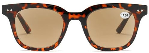 Lanomi Sonnen Leser Brille Damen Herren Blaulichtfilter Lesebrille Rechteck Kunststoffe Sehhilfe Getönte Lesehilfe UV400 Schutz Sonnenbrille mit Sehstärke Schildpatt Rahmen Braun Linse 3.0
