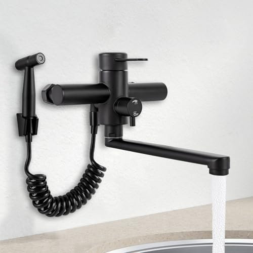 Wandmontage Wasserhahn Unterputz KüChenarmatur Bad Armatur Mit Spritzpistole Heiß Und Kaltschalter Edelstahl KüChe Wandarmatur Kalt Einhebelmischer Waschbecken Armaturen Faucet Modernes Design