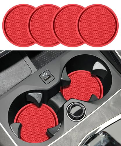 Flaconi 4 Piezas para Coche,Inserto para Portavasos De Coche,Posavasos para Portavasos,Accesorios Interiores para Coche,Posavasos para Taza De Coche(Rojo)