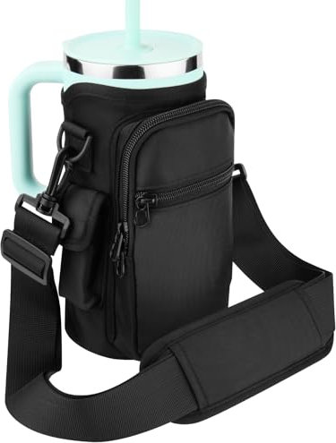 Xxeciz Water Bottle Carrier Bag for Hydro Flask Travel 40/32 oz Tumbler with Phone Pocket, Nylon Water Bottle Holder with Strap Water Bottle Sling Pouch for Hydro Flask Cup Accessories (32 OZ)