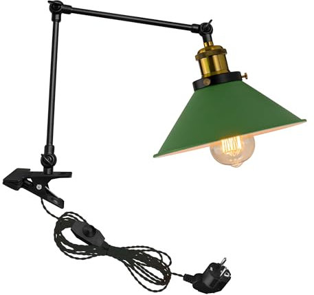 FSLiving Klemmleuchte, Leselampe mit 2,5 m Kabel, Nachttischlampe,Augenpflege Schreibtischlampe für Büro Heimgebrauch, E27 Lampenhalterung, Grün-1 Packung