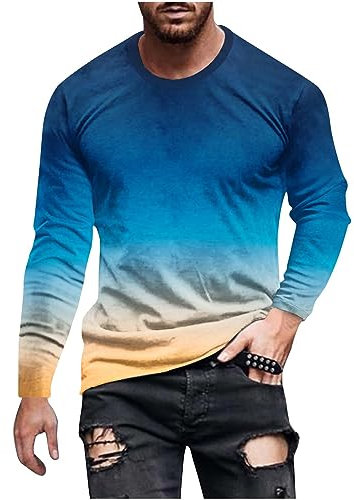 Herren T-Shirt Oberteile Mit Farbverlauf, Sale Angebote Pullover Weich Und Bequem 3D-Druck, Langarmshirt Mode Lässiger Langärmelig, Bottoming Shirt Klassisch Aus Hochwertiger Rundhalsausschnitt