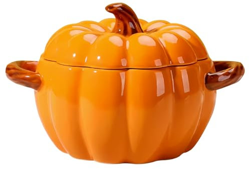 Dowbom Bol à soupe citrouille avec couvercle, 1800 ml, grand bol à soupe pour micro-ondes, décoration d'Halloween (orange)