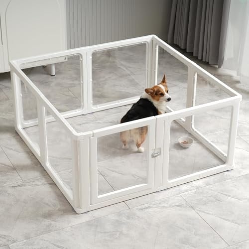 Citylife 8-TLG Welpenauslauf 60cm hoch, Hundelaufstall faltbar mit Tür, Hundegehege Wohnung, XXL Laufgitter für Hunde, Katzen, Kaninchen, Kleintiere, rutschfest, Transparent,120LX120WX60HCM