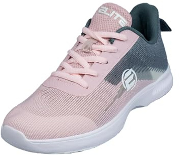 Elite Women's Dash Bowling Shoes - Universal Slide Soles, Ultra Light-Weight Mono Mesh Athletic Style for Bowlers, Grey/Pink