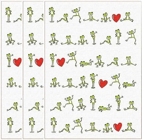Trendstern Geschirrtücher 3'er Set Baumwolle -Verschiedene Motive- Frösche, Herz, Zwiebelmuster, Marienkäfer, Schafe, Gänse, Cafe - Größe: 45/70 (Frösche)