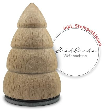 Weihnachtsstempel in Tannenbaum-Optik – Unlackiert, 4 cm Durchmesser, 6,8 cm Höhe inkl. Stempelkissen, fröhliche Weihnachten