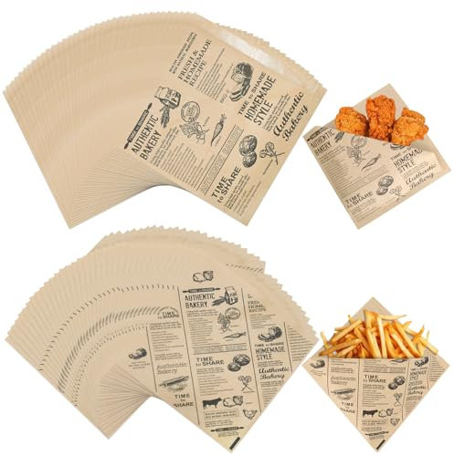 160 Stück Snacktaschen Pommes Papier, 15 x 15cm Deli Papierblätter Dickes Burger Papier, Alter Zeitungsdruckstil Sandwich Tüten, Wasserdicht Pommes Tüten für Sandwich Toast Pizza