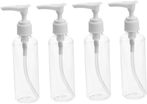 minkissy 4pcs 100ml Emulsion Bottles Pump White Plastic Press Dispenser Travel Mini Lotion Shampoo Liquid Bottles Portable Toiletries Containers for Outdoor Use