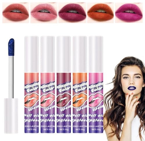 Lip Stain Peel Off - Set of 5 Matte Peel Off Lip Stain | Cup Tattoo Color Lip Gloss Set | Lip Tint Peel Off | Tattoo Color Lip Gloss | Waterproof Long Lasting Lip Makeup for Women Girls