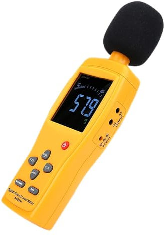 Fonometro, AS834+ Misuratore di Rumore Industriale, Rilevatore di Decibel Ad Alta Precisione con Ampio Display LCD, Impostazione del Livello di Allarme per Misurazioni di
