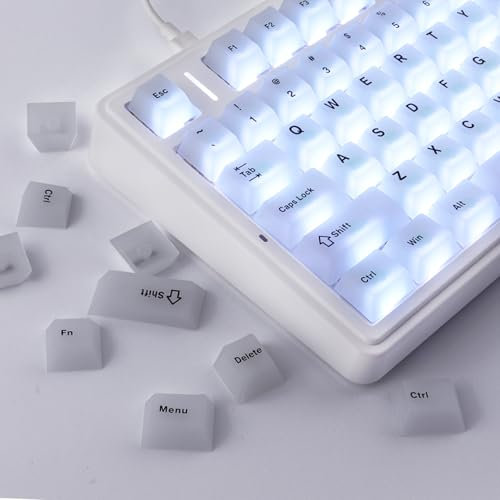 TYRIXKI Clear Keycaps, White Custom Keycaps 75 Percent, 123 Keys Shine Through Transparent Jelly Cute Keycap, PC Material Cherry Profile Keyboard Key Cap Set for Cherry Gateron MX Mechanical Keyboard