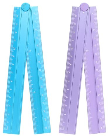sourcing map 2pcs Folding Straight Ruler 30cm Metric Aluminum Alloy Protractor Foldable Angle Ruler Geometric Measure Tool with Angle Line for Architect Artist Office, Peacock Blue/Lavender