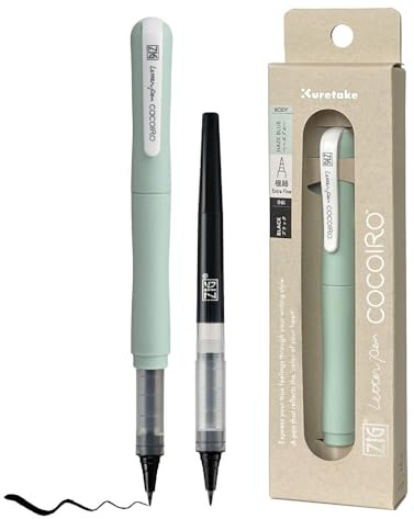 Kuretake ZIG Letter Pen COCOIRO (HAZE BLUE) Körper mit schwarzer Tinte Nachfüllset, flexible extra feine Pinselspitze, nachfüllbarer Marker, für Kalligraphie, Handlettering, Made in Japan