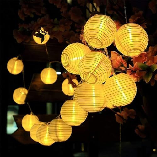 ALEGRE® LED Lichterkette Lampions mit Timer, 2M 10 LED Lichterkette Lampion Warmweiß, Wasserdicht Lampion Lichterkette Außen Innen, Led Lanterne Lichterketten für Hochzeit Garten Terrasse Balkon Deko