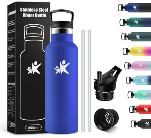 KollyKolla Children's Water Bottle, 500 ml, Leak-Proof Thermos Flask with Straw, Suitable for Carbonated Drinks, BPA-Free, Insulated Flask, Double-Walled, Water Bottle for Office, School, Travel