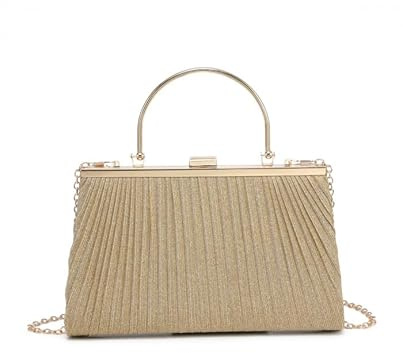 JFY Metal Handle Glitter Clutch Bag (Rose Gold)