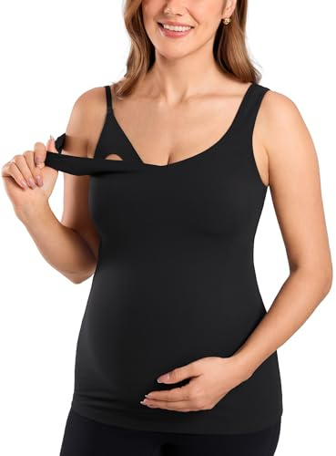 MOMANDA Maternity Nursing Tank Tops | Natrelax Collection, Built in Bra, Sleeveless Pregnancy Tee, V neck, For Women Workout