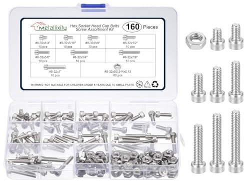 METALLIXITY Socket Head Cap Screw Kit 160Pcs 304 Stainless Steel | Allen Socket Drive - Machine Internal Hex Screw Silver