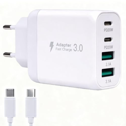 Caricatore USB C 40W, Alimentatore USB C 4 Porte Con Cavo USB Type-C 1M, Caricatore Rapido USB C PD 20W + QC 3.0 Per iPhone 17 16 15 14 13 12 Pro Max, Samsung S25 S24 S23, iPad, Pixel