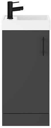 Balterley Floor Standing Vanity Basin 400mm Gloss Grey & Matt Black Handle