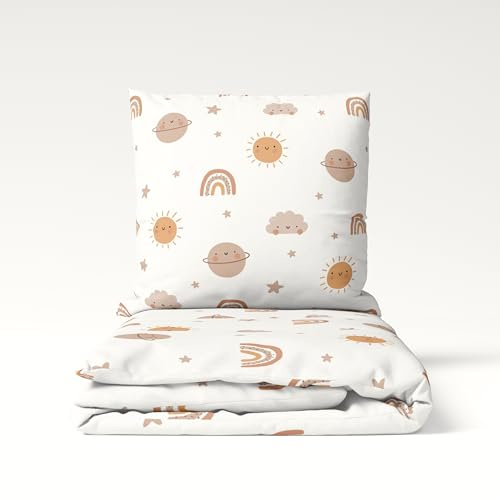 MTOnlinehandel Kinderbettwäsche 135x200 cm Set – 2-teilig mit Kissenbezug 80x80 – Bettwäsche Little Dreams - Baumwolle – Regenbogen Sonne Wolke Universum – Oeko-TEX Zertifiziert (Regenbogen)