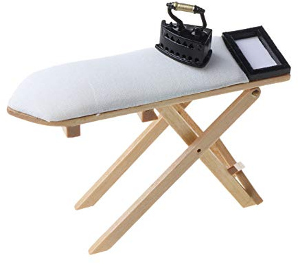 Kalttoy Tabla de planchar de hierro escala 1: 12 para muebles de casa de muñecas, accesorios de mesa de dormitorio en miniatura, accesorios de cocina