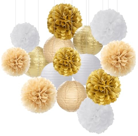 FAINCA 15 Pièces Pompons Deko à Suspendre Lanterne Papier 20cm 25cm Deco