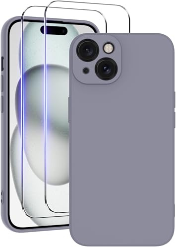 Qasyfanc Soft Silicone Case for iPhone 15 6.1-Inch, Lavender Grey | Full Camera Protection, Anti-Scratch Microfiber Lining, Slim Soft Touch Shockproof Cover