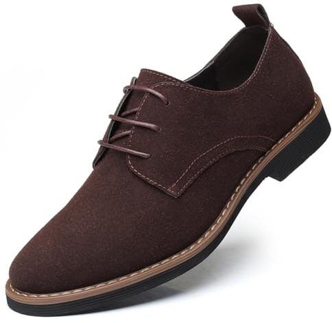 Mens Suede Shoes Dress Oxfords Shoes Lace Up Classic Derbys Brogues Wedding Shoes Brown 8